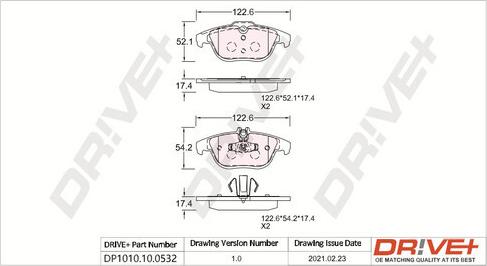 Dr!ve+ DP1010.10.0532 - Тормозные колодки, дисковые, комплект unicars.by