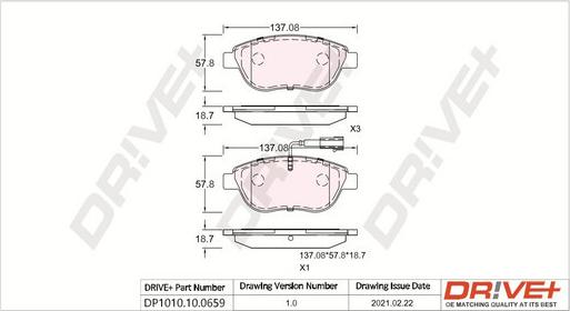 Dr!ve+ DP1010.10.0659 - Тормозные колодки, дисковые, комплект unicars.by