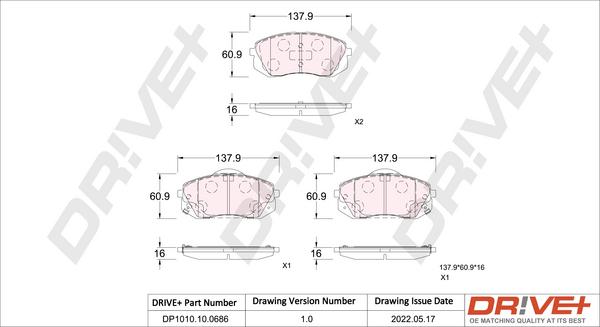 Dr!ve+ DP1010.10.0686 - Тормозные колодки, дисковые, комплект unicars.by