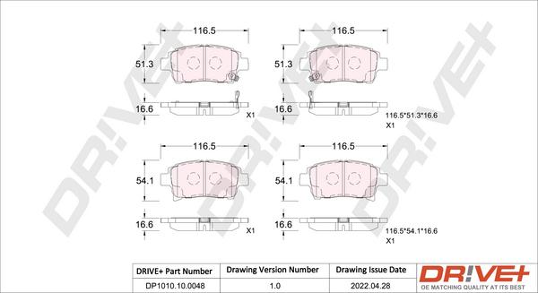 Dr!ve+ DP1010.10.0048 - Тормозные колодки, дисковые, комплект unicars.by