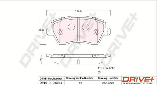 Dr!ve+ DP1010.10.0054 - Тормозные колодки, дисковые, комплект unicars.by