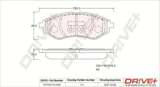 Dr!ve+ DP1010.10.0051 - Тормозные колодки, дисковые, комплект unicars.by