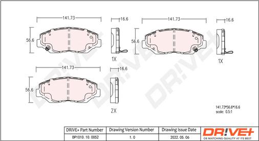 Dr!ve+ DP1010.10.0052 - Тормозные колодки, дисковые, комплект unicars.by