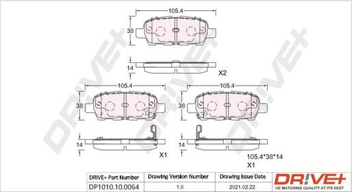 Dr!ve+ DP1010.10.0064 - Тормозные колодки, дисковые, комплект unicars.by