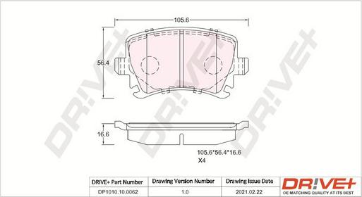 Dr!ve+ DP1010.10.0062 - Тормозные колодки, дисковые, комплект unicars.by