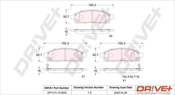 Dr!ve+ DP1010.10.0003 - Тормозные колодки, дисковые, комплект unicars.by