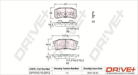 Dr!ve+ DP1010.10.0012 - Тормозные колодки, дисковые, комплект unicars.by