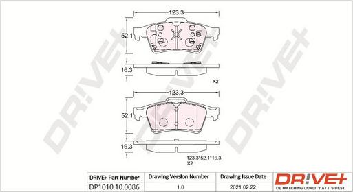 Dr!ve+ DP1010.10.0086 - Тормозные колодки, дисковые, комплект unicars.by