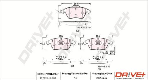 Dr!ve+ DP1010.10.0036 - Тормозные колодки, дисковые, комплект unicars.by