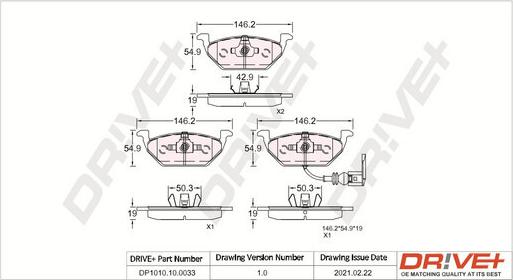 Dr!ve+ DP1010.10.0033 - Тормозные колодки, дисковые, комплект unicars.by