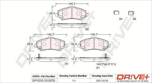 Dr!ve+ DP1010.10.0076 - Тормозные колодки, дисковые, комплект unicars.by