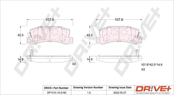 Dr!ve+ DP1010.10.0190 - Тормозные колодки, дисковые, комплект unicars.by