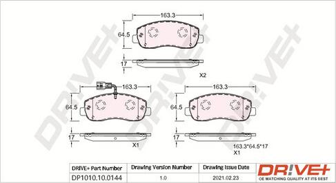 Dr!ve+ DP1010.10.0144 - Тормозные колодки, дисковые, комплект unicars.by