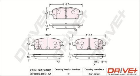 Dr!ve+ DP1010.10.0142 - Тормозные колодки, дисковые, комплект unicars.by