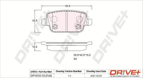 Dr!ve+ DP1010.10.0168 - Тормозные колодки, дисковые, комплект unicars.by