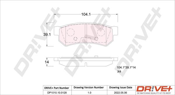 Dr!ve+ DP1010.10.0128 - Тормозные колодки, дисковые, комплект unicars.by