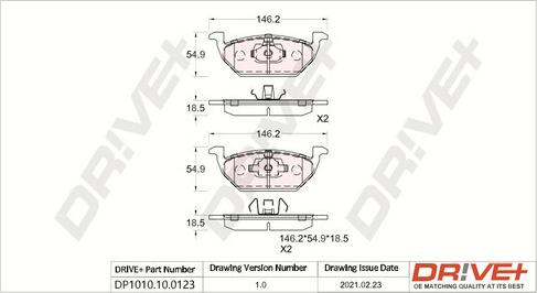 Dr!ve+ DP1010.10.0123 - Тормозные колодки, дисковые, комплект unicars.by