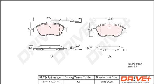 Dr!ve+ DP1010.10.0177 - Тормозные колодки, дисковые, комплект unicars.by