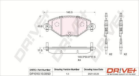 Dr!ve+ DP1010.10.0850 - Тормозные колодки, дисковые, комплект unicars.by