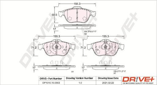 Dr!ve+ DP1010.10.0863 - Тормозные колодки, дисковые, комплект unicars.by