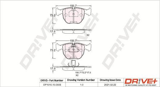 Dr!ve+ DP1010.10.0805 - Тормозные колодки, дисковые, комплект unicars.by