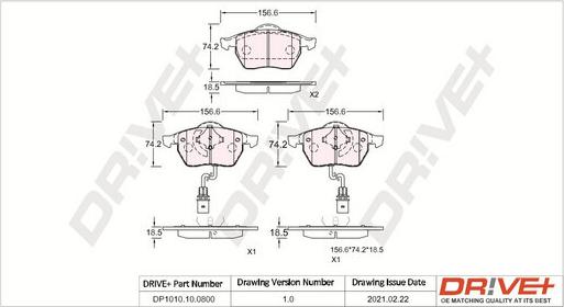 Dr!ve+ DP1010.10.0800 - Тормозные колодки, дисковые, комплект unicars.by