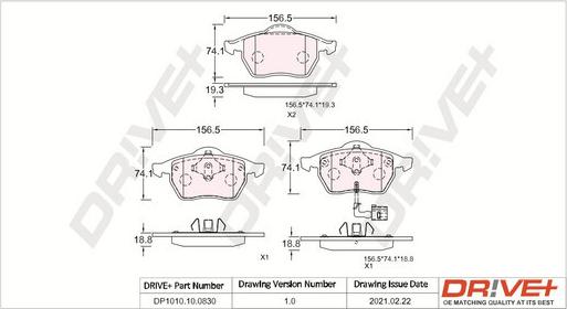 Dr!ve+ DP1010.10.0830 - Тормозные колодки, дисковые, комплект unicars.by