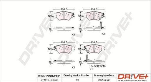 Dr!ve+ DP1010.10.0832 - Тормозные колодки, дисковые, комплект unicars.by