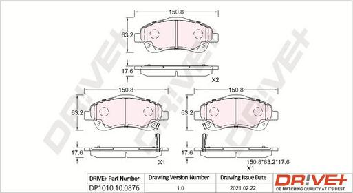 Dr!ve+ DP1010.10.0876 - Тормозные колодки, дисковые, комплект unicars.by