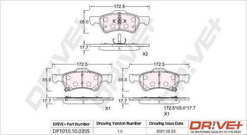 Dr!ve+ DP1010.10.0395 - Тормозные колодки, дисковые, комплект unicars.by