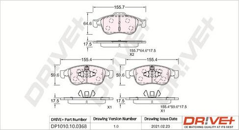 Dr!ve+ DP1010.10.0368 - Тормозные колодки, дисковые, комплект unicars.by