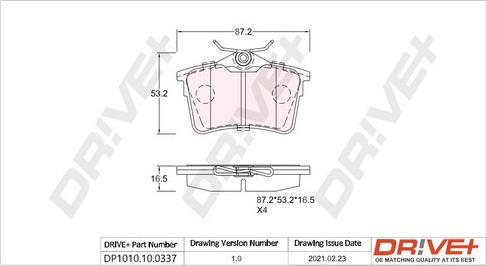 Dr!ve+ DP1010.10.0337 - Тормозные колодки, дисковые, комплект unicars.by