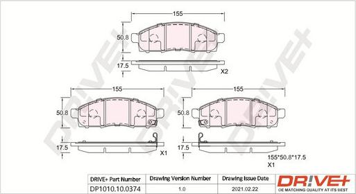 Dr!ve+ DP1010.10.0374 - Тормозные колодки, дисковые, комплект unicars.by