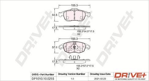 Dr!ve+ DP1010.10.0293 - Тормозные колодки, дисковые, комплект unicars.by