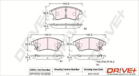 Dr!ve+ DP1010.10.0258 - Тормозные колодки, дисковые, комплект unicars.by