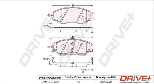 Dr!ve+ DP1010.10.0200 - Тормозные колодки, дисковые, комплект unicars.by