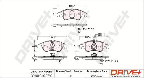 Dr!ve+ DP1010.10.0799 - Тормозные колодки, дисковые, комплект unicars.by