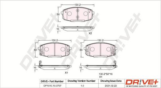 Dr!ve+ DP1010.10.0797 - Тормозные колодки, дисковые, комплект unicars.by