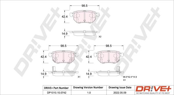 Dr!ve+ DP1010.10.0742 - Тормозные колодки, дисковые, комплект unicars.by