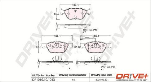 Dr!ve+ DP1010.10.1043 - Тормозные колодки, дисковые, комплект unicars.by