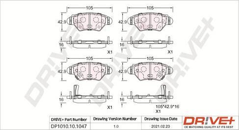 Dr!ve+ DP1010.10.1047 - Тормозные колодки, дисковые, комплект unicars.by