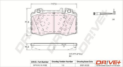 Dr!ve+ DP1010.10.1052 - Тормозные колодки, дисковые, комплект unicars.by