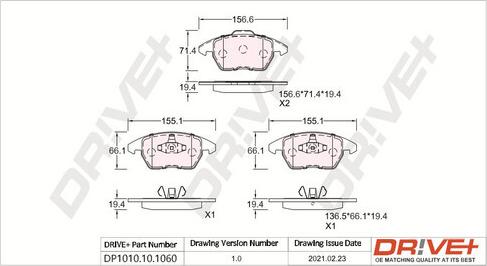 Dr!ve+ DP1010.10.1060 - Тормозные колодки, дисковые, комплект unicars.by