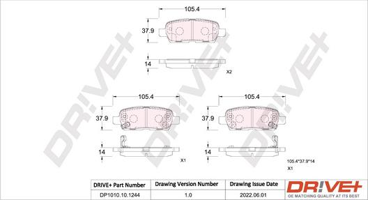 Dr!ve+ DP1010.10.1244 - Тормозные колодки, дисковые, комплект unicars.by