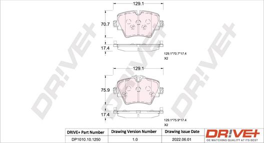 Dr!ve+ DP1010.10.1250 - Тормозные колодки, дисковые, комплект unicars.by