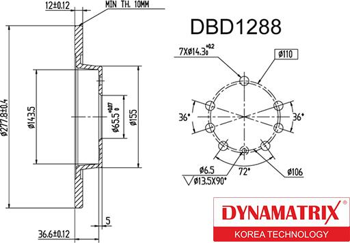 Dynamatrix DBD1288 - Тормозной диск unicars.by