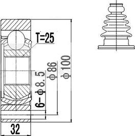 Dynamatrix DCV618001 - Шарнирный комплект, ШРУС, приводной вал unicars.by