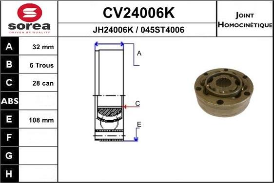 EAI CV24006K - Шарнирный комплект, ШРУС, приводной вал unicars.by