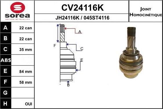 EAI CV24116K - Шарнирный комплект, ШРУС, приводной вал unicars.by