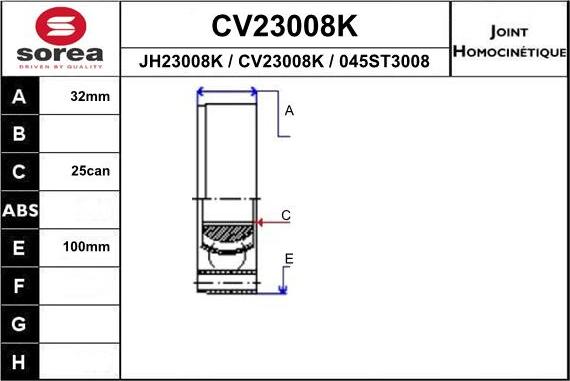 EAI CV23008K - Шарнирный комплект, ШРУС, приводной вал unicars.by